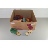 BOX OF VINTAGE TOY VEHICLES TO INCLUDE CORGI, DINKY ETC