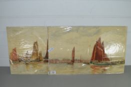 TWO WATERCOLOUR STUDIES OF HARBOUR SCENES WITH BOATS, UNSIGNED, UNFRAMED