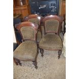 SET OF THREE VICTORIAN MAHOGANY FRAMED DINING CHAIRS ON TURNED FRONT LEGS