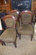 SET OF THREE VICTORIAN MAHOGANY FRAMED DINING CHAIRS ON TURNED FRONT LEGS