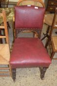 LATE VICTORIAN SIDE CHAIR WITH CARVED DETAIL AND RED UPHOLSTERY