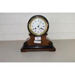 LATE 19TH/EARLY 20TH CENTURY MAHOGANY CASED MANTEL CLOCK WITH ENAMEL DIAL AND BRASS MOVEMENT