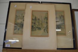 AFTER T WAGHORN, THREE COLOURED PRINTS, OLD HOUSES AMERSHAM AND IN OLD CANTERBURY, FRAMED AND GLAZED