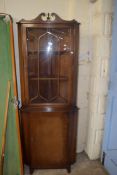 REPRODUCTION MAHOGANY VENEERED CORNER DISPLAY CABINET