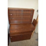RETRO TEAK LADDERACK STYLE CABINET WITH GLAZED SECTION, SECRETAIRE SECTION AND A DRAWER, CURRENTLY