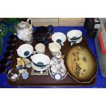 TRAY OF MIXED ITEMS TO INCLUDE A MINIATURE REGAL TEA SET, NORITAKE TEA POT (A/F), A ROYAL STANLEY