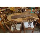 MAHOGANY TWIN PEDESTAL EXTENDING DINING TABLE WITH EXTRA LEAF TOGETHER WITH FIVE ACCOMPANYING