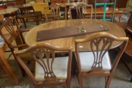 MAHOGANY TWIN PEDESTAL EXTENDING DINING TABLE WITH EXTRA LEAF TOGETHER WITH FIVE ACCOMPANYING