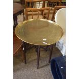 BRASS TOP FOLDING BENARES TABLE, TOP 60CM DIAM