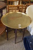 BRASS TOP FOLDING BENARES TABLE, TOP 60CM DIAM