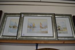 KEN HAMMOND, GROUP OF THREE STUDIES, SHIPPING SCENES, COLOURED PRINTS, SET IN CONTEMPORARY