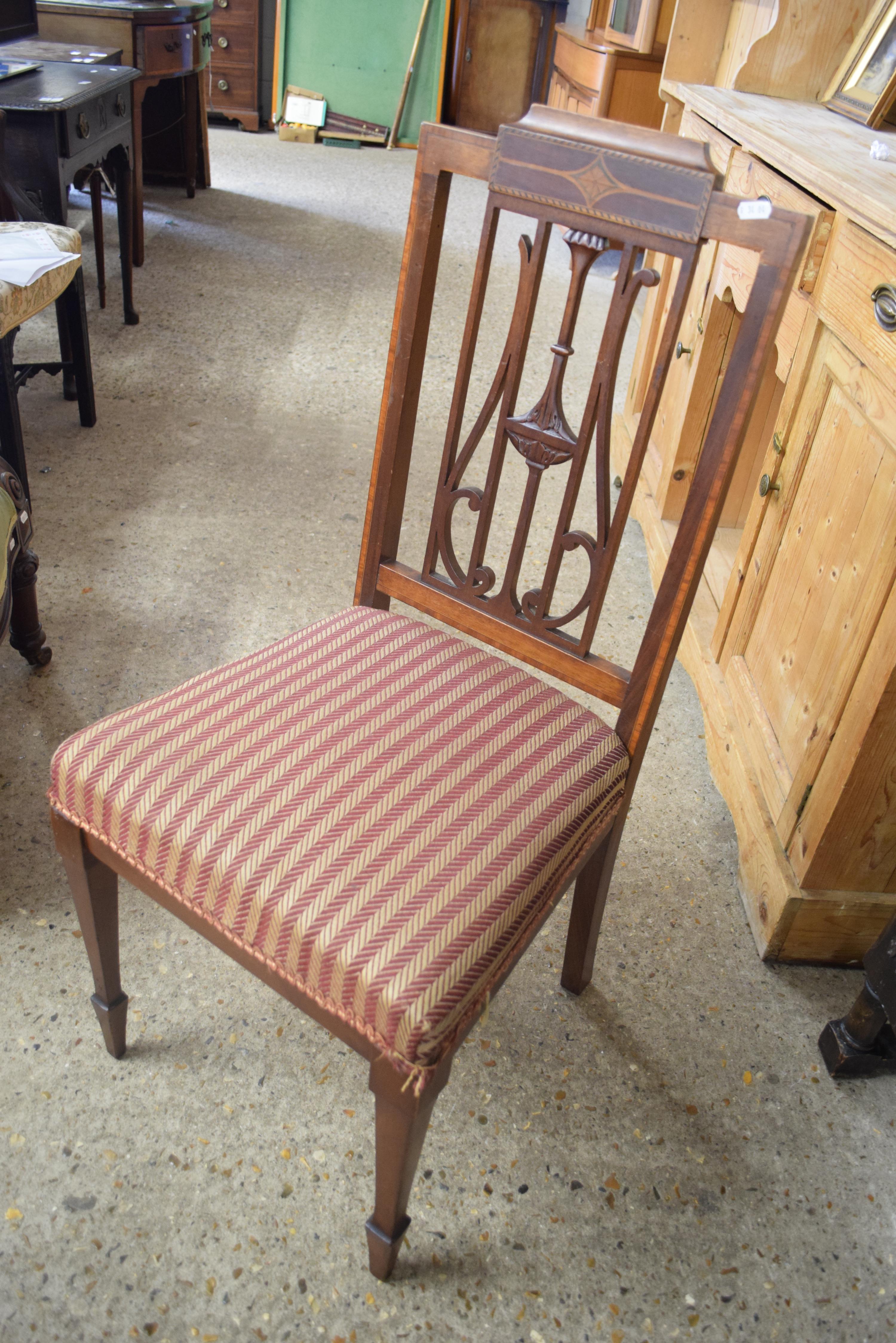 SET OF FIVE EDWARDIAN MAHOGANY DINING CHAIRS WITH STRIPED UPHOLSTERED SEATS - Image 2 of 2
