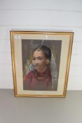 DB CHITAKAR, STUDY OF AN ASIAN GIRL, SIGNED AND DATED 1991, FRAMED AND GLAZED, 54CM HIGH