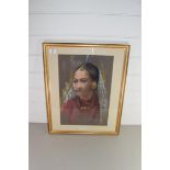 DB CHITAKAR, STUDY OF AN ASIAN GIRL, SIGNED AND DATED 1991, FRAMED AND GLAZED, 54CM HIGH