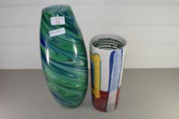 MODERN ART GLASS VASE WITH SWIRLED DECORATION TOGETHER WITH A HABITAT VASE