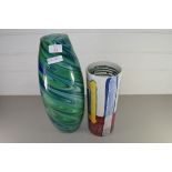 MODERN ART GLASS VASE WITH SWIRLED DECORATION TOGETHER WITH A HABITAT VASE