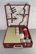 VINTAGE BREXTON TRAVELLING PICNIC SET IN RED CASE