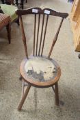 SMALL EDWARDIAN CIRCULAR SEATED SIDE CHAIR WITH STICK BACK