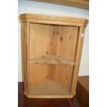 SMALL PINE WALL MOUNTED CORNER CABINET, 53CM HIGH