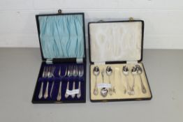 CASE OF SILVER PLATED CAKE FORKS AND SILVER PLATED TEA SPOONS