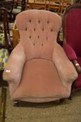 LATE VICTORIAN BUTTON BACK ARMCHAIR