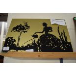 GLASS SILHOUETTE PICTURE OF A CRINOLINE LADY, 45CM WIDE