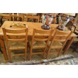 MODERN PINE KITCHEN TABLE AND SIX CHAIRS, TABLE 183CM LONG
