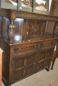 20TH CENTURY OAK COURT CUPBOARD WITH CARVED DETAIL, 123CM WIDE