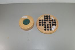 MODERN SOLITAIRE BOARD AND MARBLES, TOGETHER WITH A TIDDLYWINKS GAME