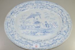 LATE 19TH CENTURY OVAL MEAT PLATE DECORATED WITH AN ORIENTAL SCENE