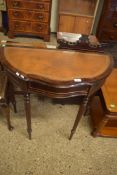 LEATHER TOPPED MAHOGANY VENEERED DEMI-LUNE HALL TABLE, 62CM WIDE