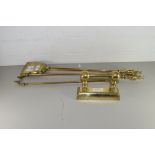 VICTORIAN BRASS FIRE TOOL SET AND ACCOMPANYING STAND