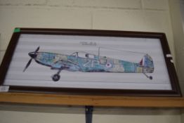 FRAMED STUDY OF A SPITFIRE SIGNED GEORGE WILLIS, FRAMED, 68CM WIDE