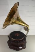 VINTAGE GRAMOPHONE WITH A BRASS HORN