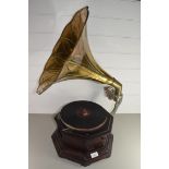 VINTAGE GRAMOPHONE WITH A BRASS HORN