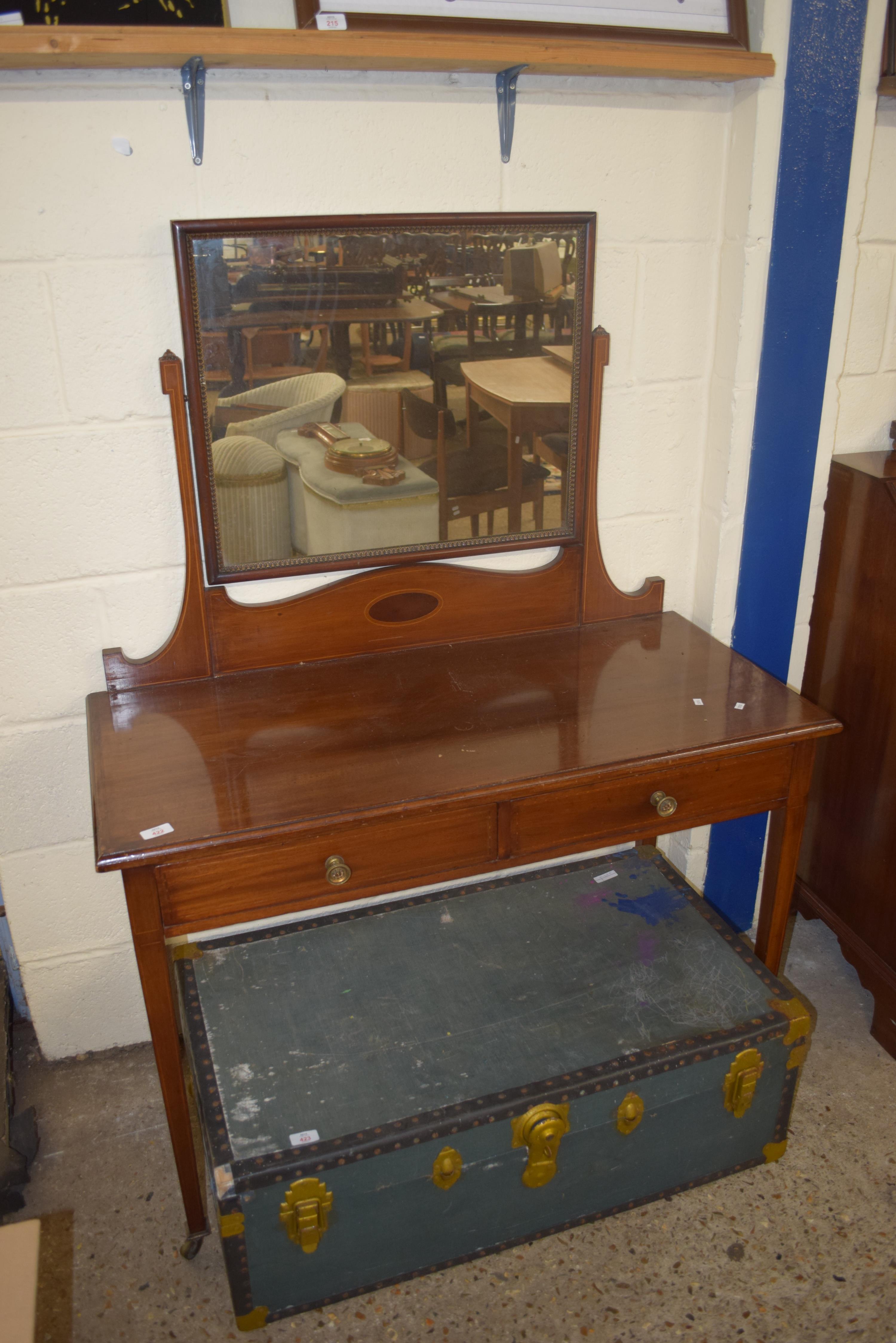 EDWARDIAN MAHOGANY DRESSING TABLE WITH MIRRORED BACK AND TWO DRAWERS, 106CM WIDE