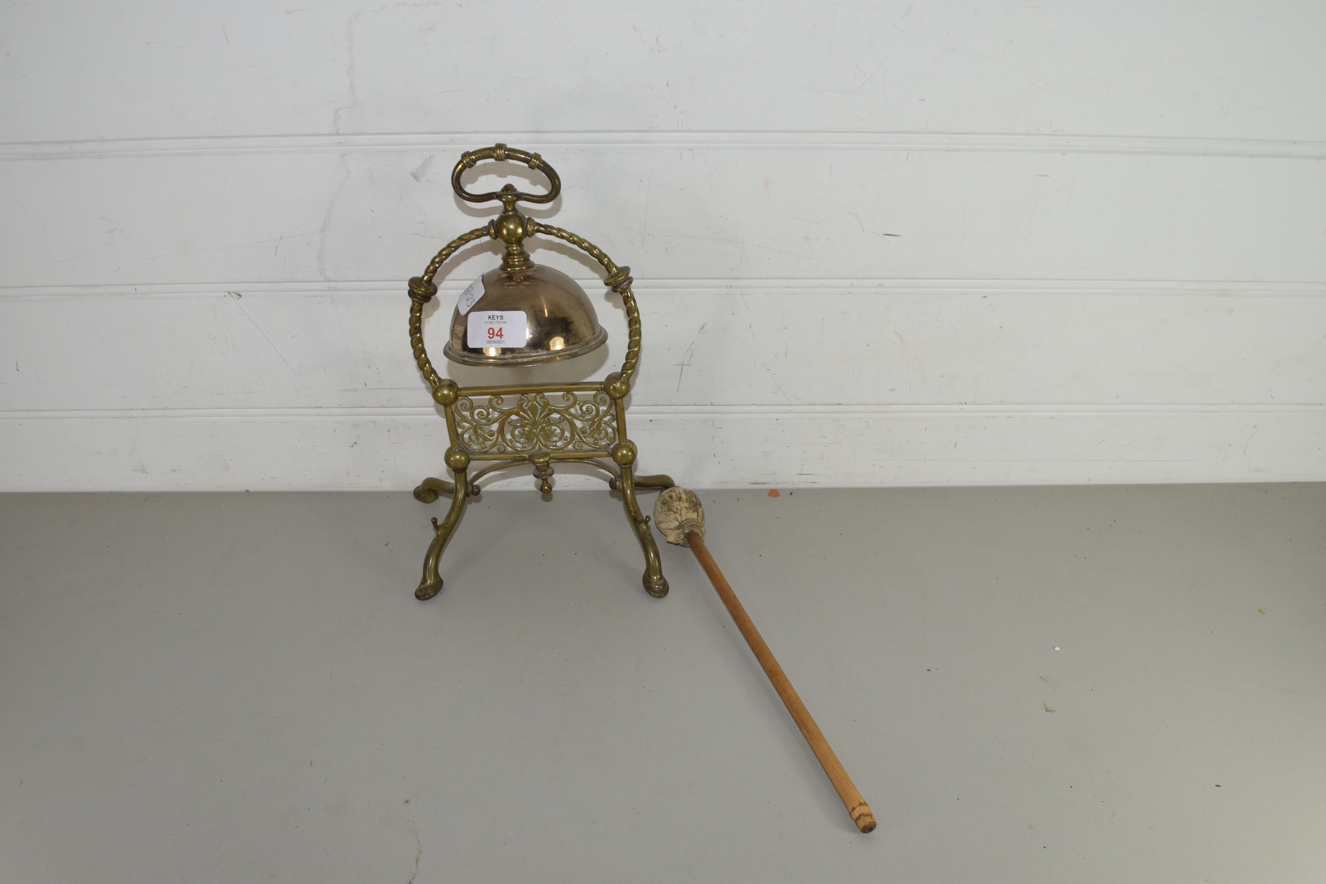 SMALL BRASS MOUNTED TABLE BELL AND STRIKER