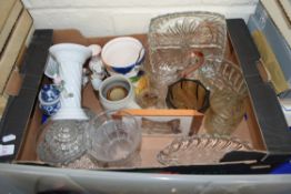 BOX OF MIXED CERAMICS AND GLASS WARES