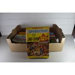 BOX CONTAINING VINTAGE JIGSAW PUZZLES, TV AND WESTERN THEMES