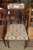 LATE VICTORIAN SIDE CHAIR WITH CARVED SHOWOOD FRAME AND FLORAL UPHOLSTERY