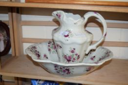 MODERN IRONSTONE ROSE DECORATED WASHBOWL AND JUG