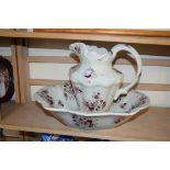 MODERN IRONSTONE ROSE DECORATED WASHBOWL AND JUG