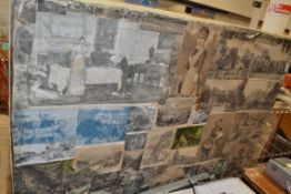 LARGE VINTAGE SCREEN WITH DECOUPAGE FINISH (A/F), 144CM WIDE