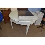 CIRCULAR EXTENDING DINING TABLE WITH SHABBY CHIC FINISH, TOGETHER WITH A SINGLE EXTENSION LEAF,