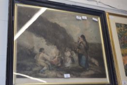 AFTER GEORGE MORLAND, "THE FERN GATHERERS", COLOURED PRINT, FRAMED AND GLAZED