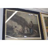 AFTER GEORGE MORLAND, "THE FERN GATHERERS", COLOURED PRINT, FRAMED AND GLAZED