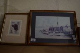 MIXED LOT OF COLOURED PRINTS, RED SETTER, FRAMED PRINT AFTER MARTIN SEXTON AND A PERSPEX CASED