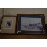 MIXED LOT OF COLOURED PRINTS, RED SETTER, FRAMED PRINT AFTER MARTIN SEXTON AND A PERSPEX CASED