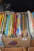 BOX OF CHILDRENS ANNUALS, ROY OF THE ROVERS, SMASH, SPORTS WATCHERS GUIDE ETC