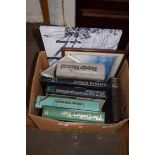 BOX OF MIXED BOOKS, COLOURED PRINTS ETC